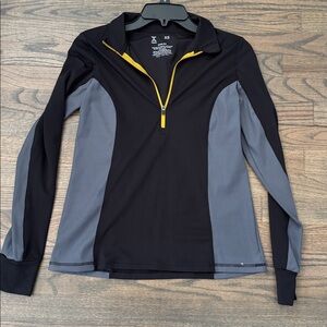 Xersion Black and Gray Long Sleeve Top with Yellow Accent